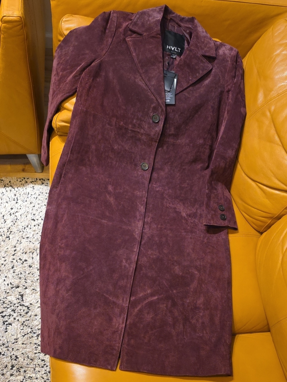 NVLT Long Suede Duster Coat in Plum